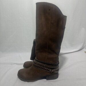 Jelly Pop Womens Size 9.5W Tall Boots Brown Faux Leather Feel Slip On Low Heel